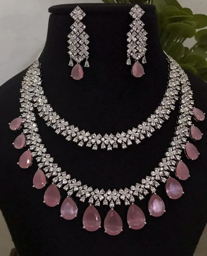 Radiant Sparkle Artificial AD Stone Necklace with Earrings