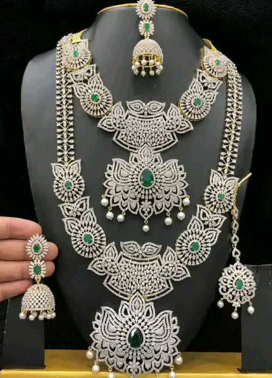 Super Silver Diamond Necklace All Set with Earrings And Mangtikka