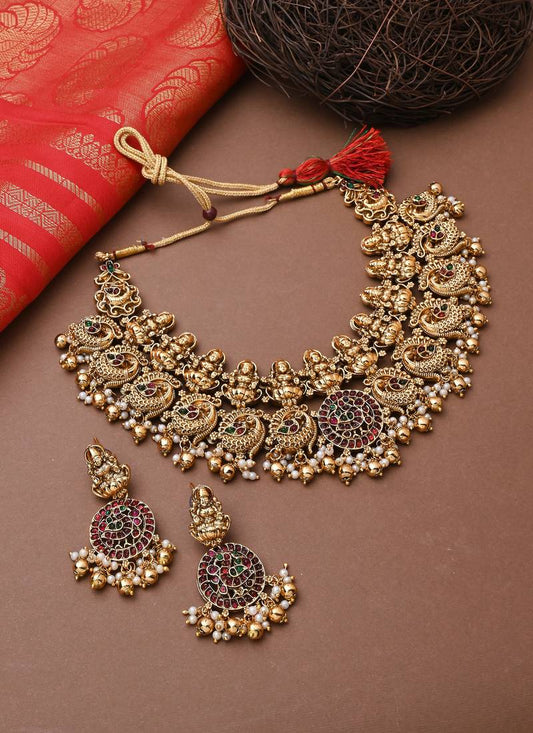 MULTCOLOUR LAXMI MOTIF GOLD PLATED NECKLACE SET