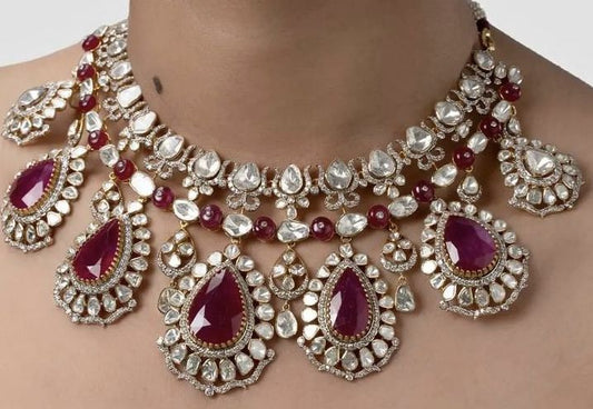 Red Stone Diamond Necklace set