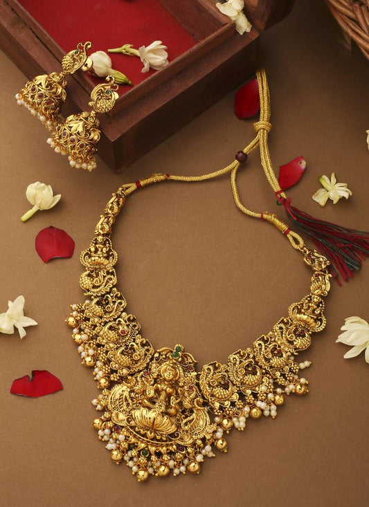 GOLD PLATED LAXMI MOTIF NECKLACE SET WITH EARRINGS